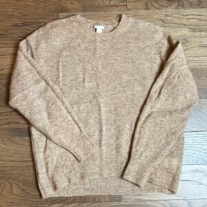H&M Mohair Blend Oversized Long Sleeve Crew Neck Sweater Heather Oatmeal Large